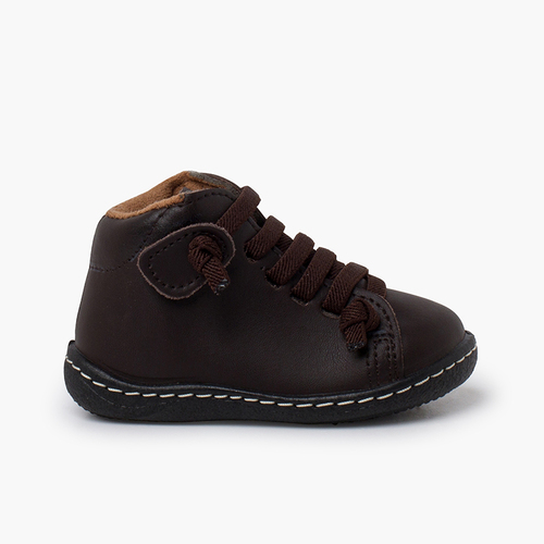 Botitas piel lavable niños cordones elásticos Marrón