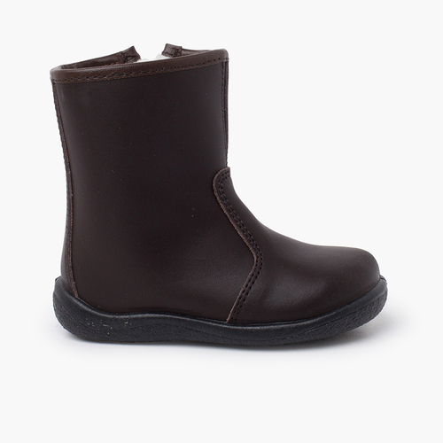 Botas lisas piel lavable niños Marrón