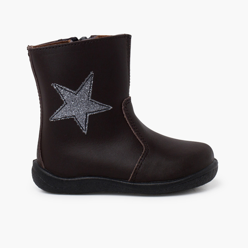 Botas niña estrella piel lavable Marrón