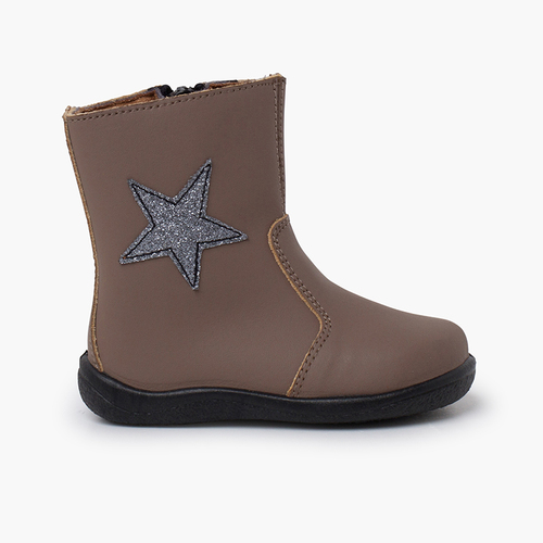 Botas niña estrella piel lavable Beige