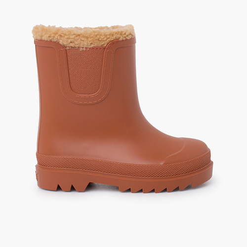 Botas de agua niño y niña de borreguito Teja