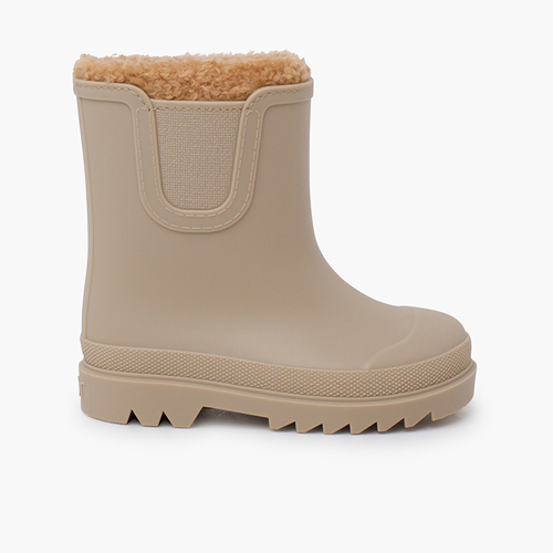 Botas de agua niño y niña de borreguito Beige