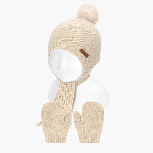 Conjunto gorro y manoplas tweed bebé Beige