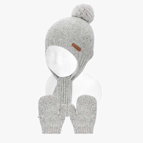 Conjunto gorro y manoplas tweed bebé Gris