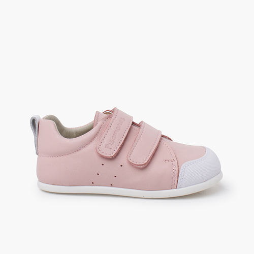 Zapatillas blanditas piel doble cierre adherente Rosa