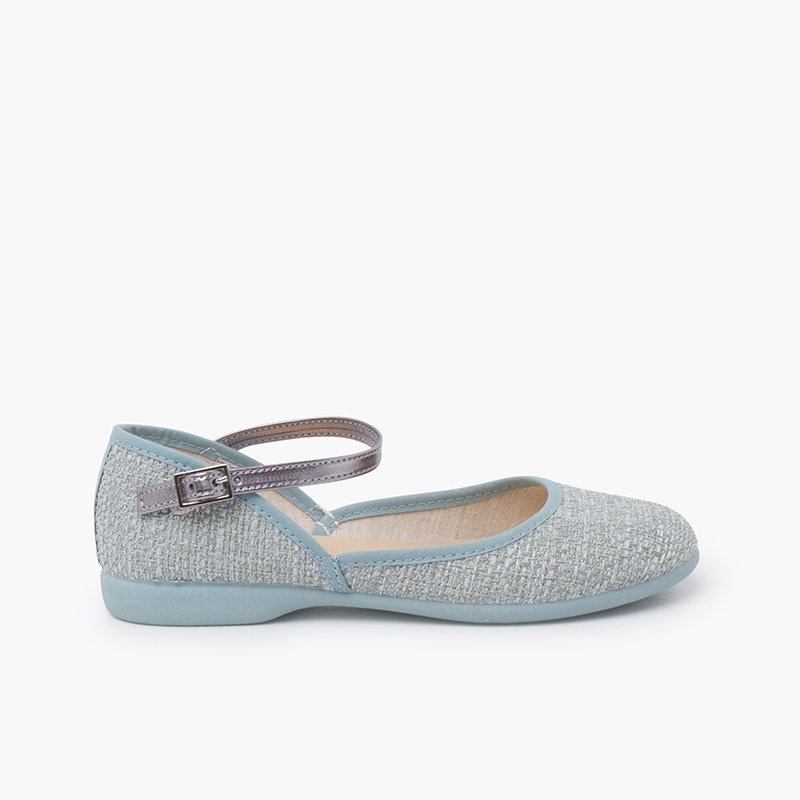 Mercedita escotada tipo lino pulsera metalizada Azul