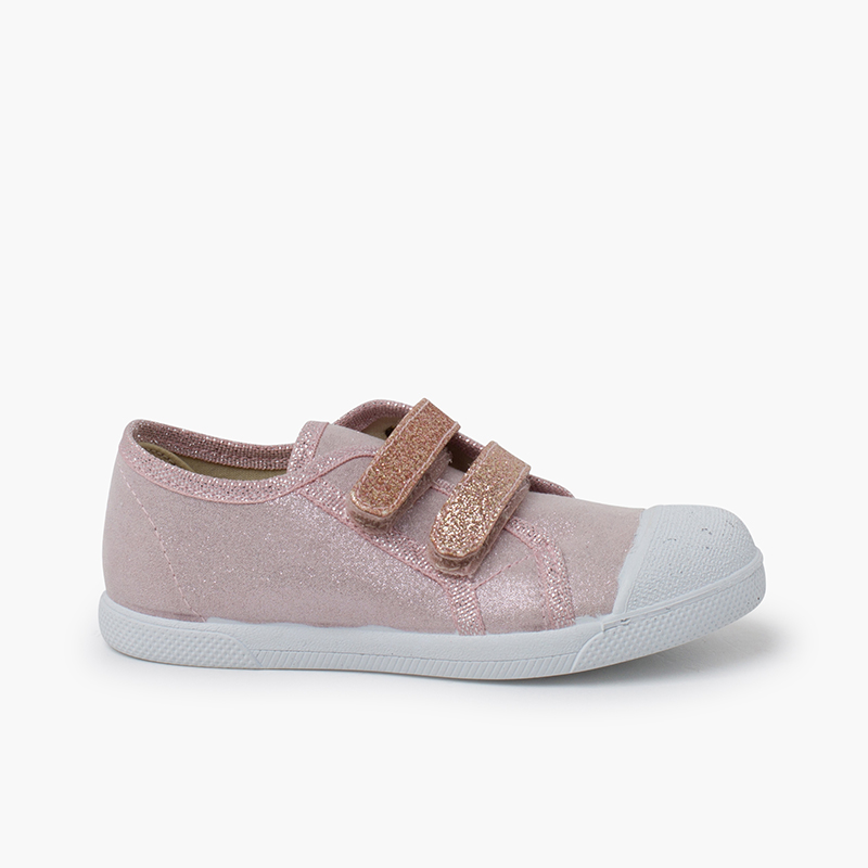 Zapatillas blanditas doble tira adherente brillos Rosa