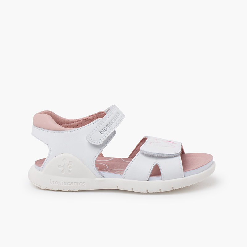 Sandalias niña corazones tira adherente Blanco