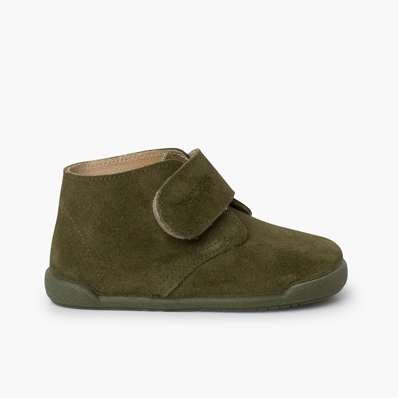 Botitas barefoot serraje cierre adherente Verde musgo