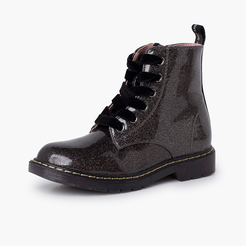 Botas niña moteras glitter con cordones de terciopelo