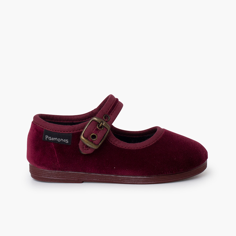 Babies velours boucle dorée vieillie Bordeaux