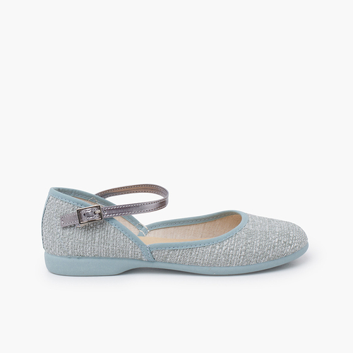 Mercedita escotada tipo lino pulsera metalizada Azul