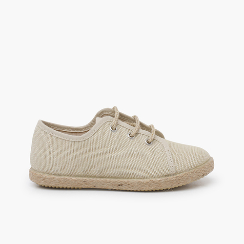 Blucher niños lino cordones yute Beige