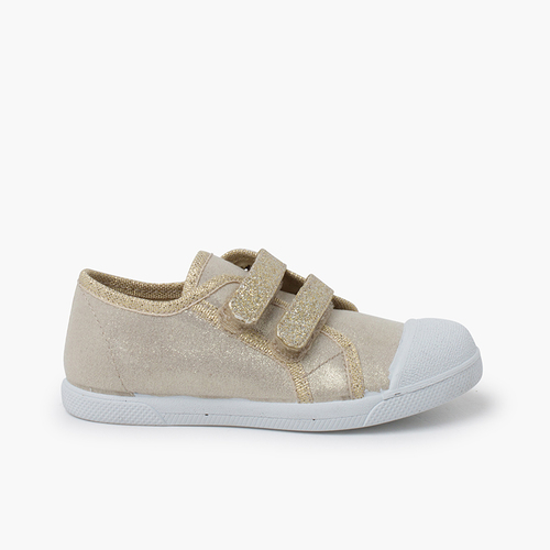 Zapatillas blanditas doble tira adherente brillos Oro
