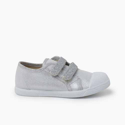 Zapatillas blanditas doble tira adherente brillos Plata