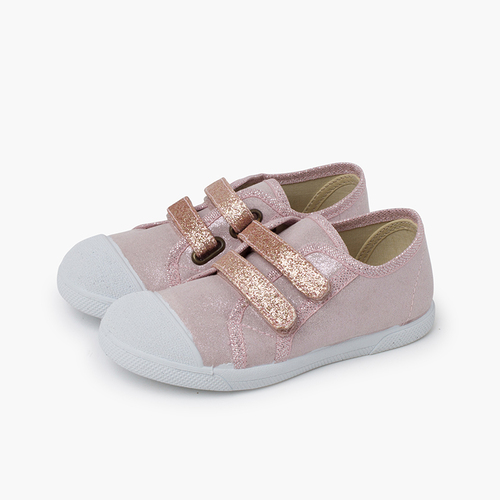 Zapatillas blanditas doble tira adherente brillos Rosa