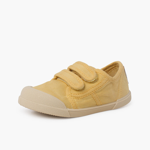 Zapatillas puntera barefoot cierre adherente Mostaza