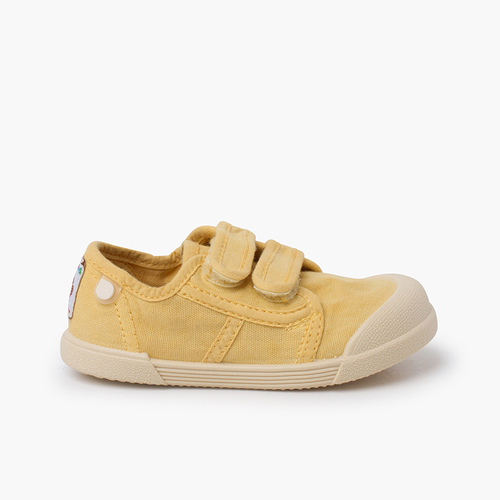 Zapatillas puntera barefoot cierre adherente Mostaza