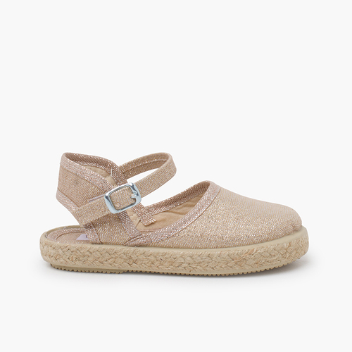 Alpargatas brillantes con hebilla Champagne