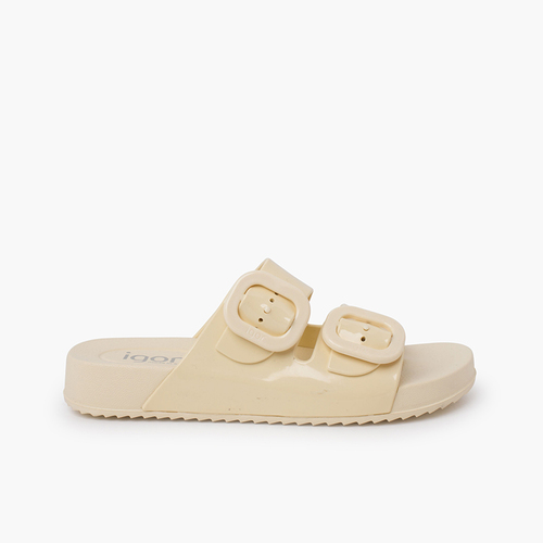Sandalias Habana doble hebilla brillo Marfil