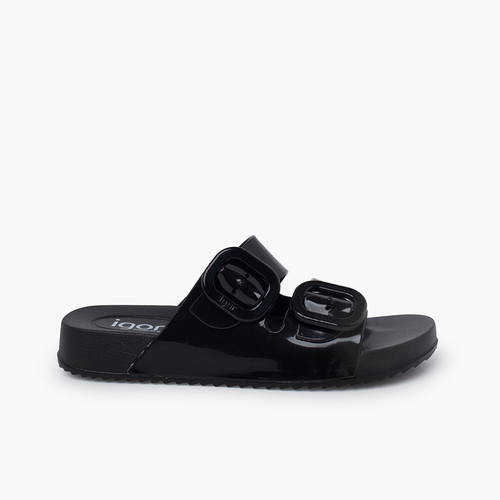 Sandalias Habana doble hebilla brillo Negro