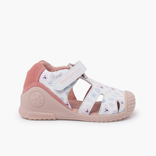 Sandalias Niña Biomecanics Dibujo Bosque Blanco y Rosa