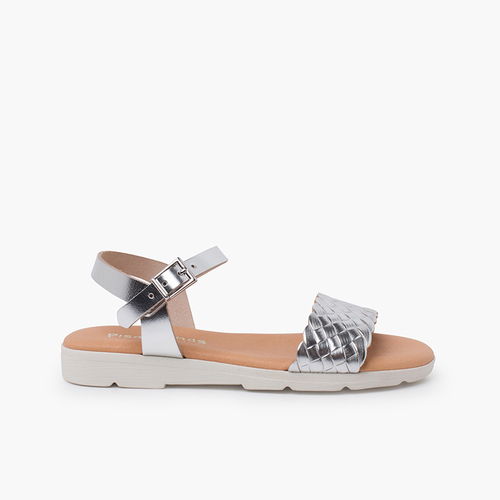 Sandalias hebilla pala trenzada Plata