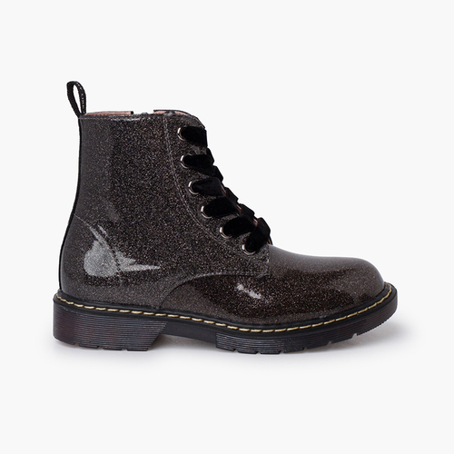Botas motera glitter cordones de terciopelo Gris