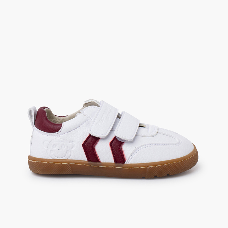 Baskets blanches barefoot enfants bandes latérales Bordeaux