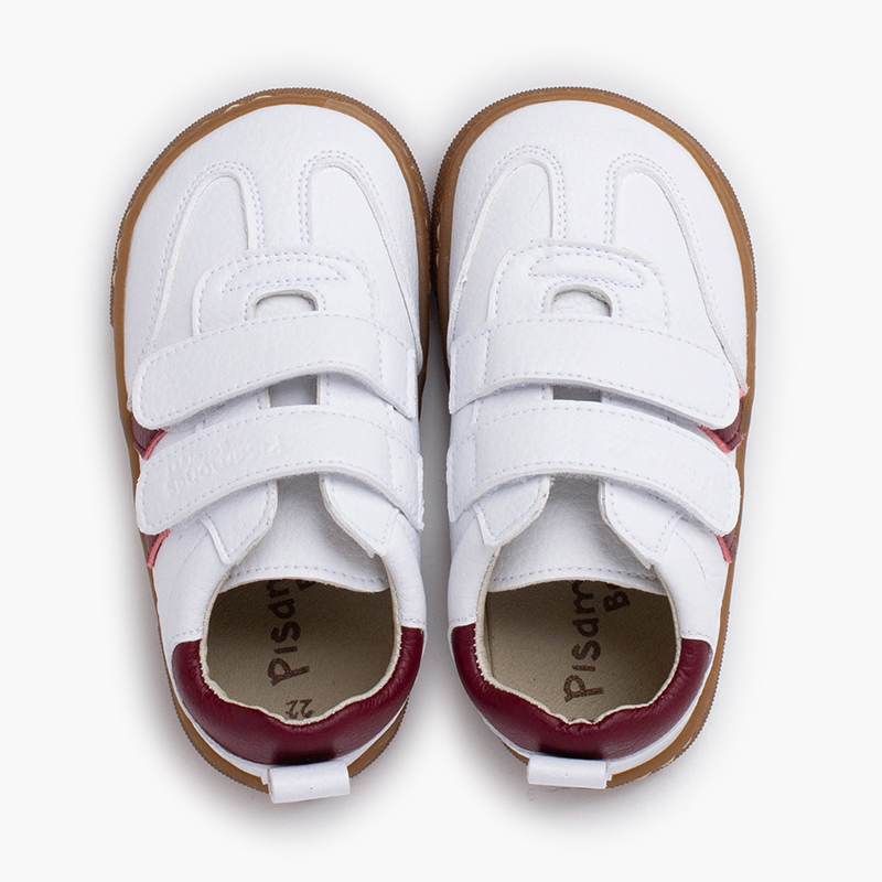 Zapatillas Blancas Barefoot niños bandas laterales Burdeos