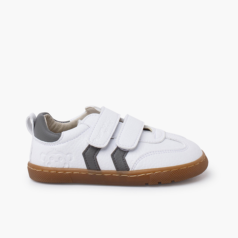 Zapatillas Blancas Barefoot niños bandas laterales Gris