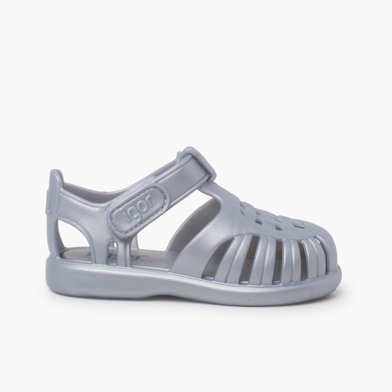 Sandales plastique Tobby métallisées scratch Argent