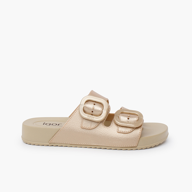 Toboganes Planos Con Correa De Doble Hebilla Para Mujer, Zapatos