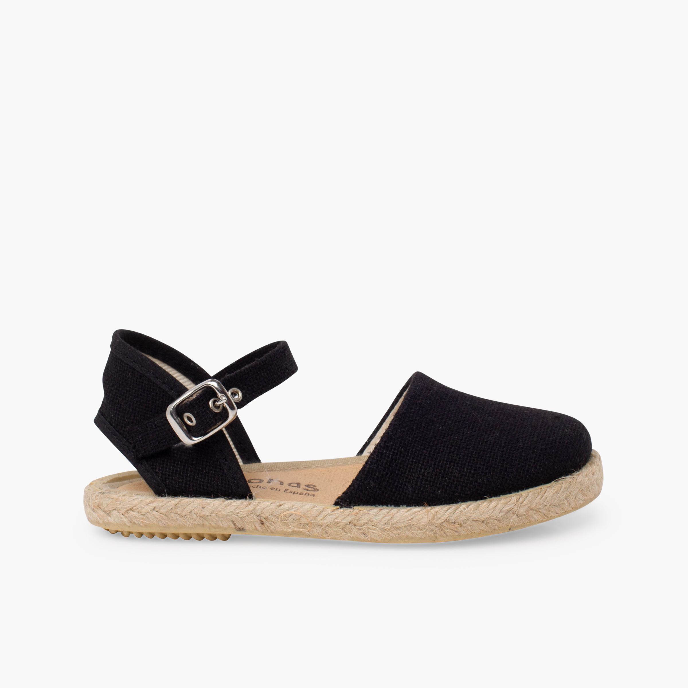 Espadrilles lin semelle plate boucle Noir