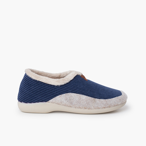 Zapatillas casa pana forro pelito  Azul Marino