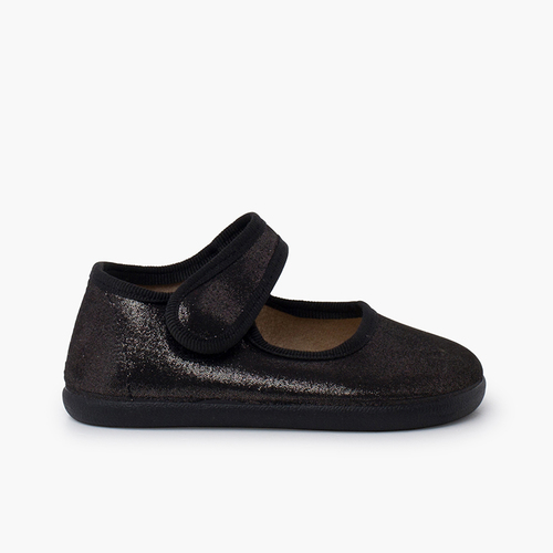 Merceditas barefoot brillo tira adherente Negro