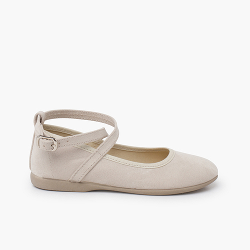 Merceditas tipo ante tira cruzada hebilla Beige