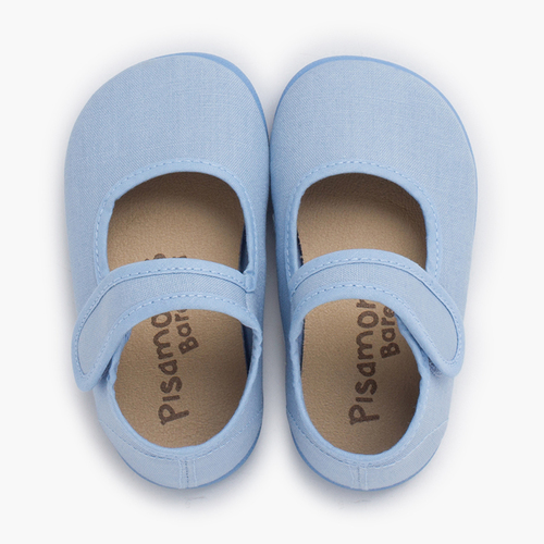 Merceditas barefoot lona cierre ancho Azul Cielo