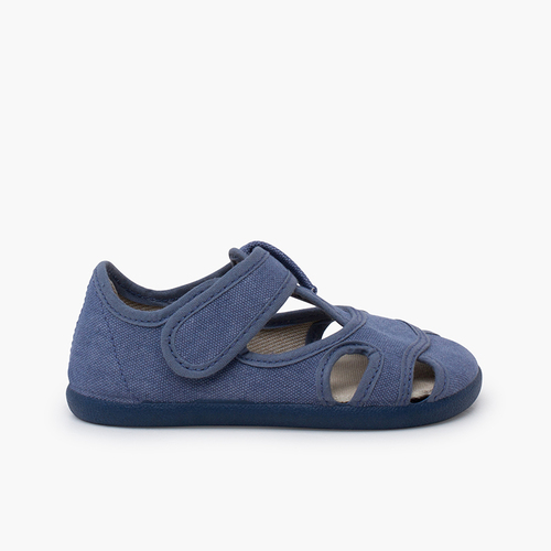 Sandalias niña y niño barefoot lona lavada Azul Jeans