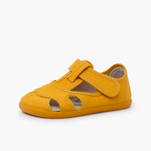 Sandalias niña y niño barefoot lona lavada Cúrcuma