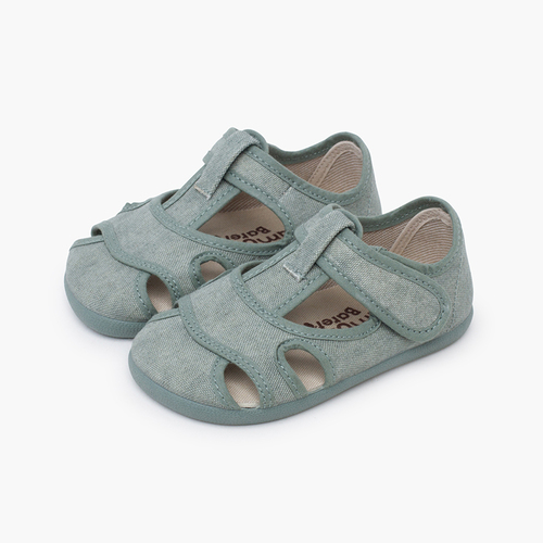 Sandalias niña y niño barefoot lona lavada Verde