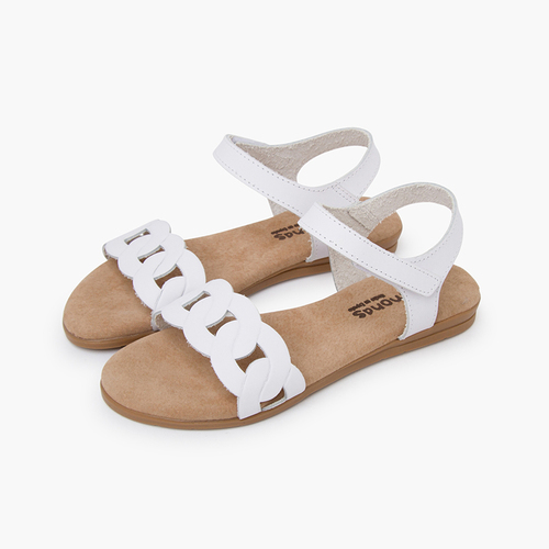 Sandalias piel eslabones tira adherente Blanco