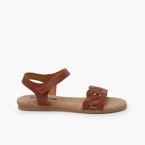 Sandalias piel eslabones tira adherente Cuero