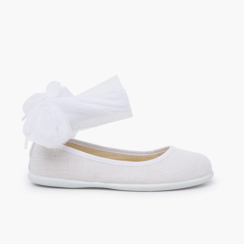 Bailarinas lino pulsera y lazo tul Blanco