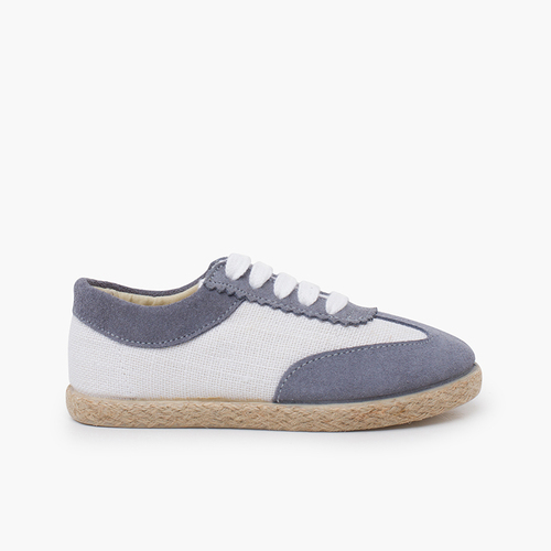 Zapatillas lino y serraje combinadas Azul Empolvado