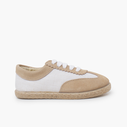 Zapatillas lino y serraje combinadas Piedra