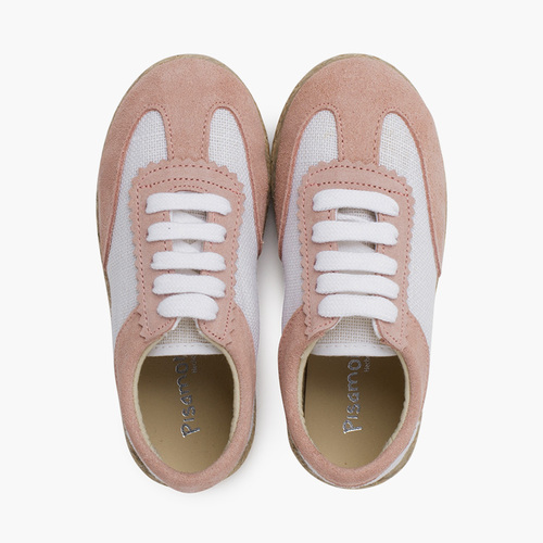 Zapatillas lino y serraje combinadas Rosa Viejo