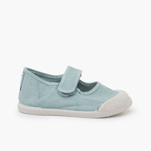 Merceditas puntera barefoot lona lavada Aguamarina