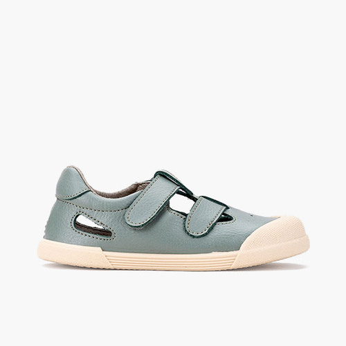 Sandalias niños barefoot piel Verde Seco