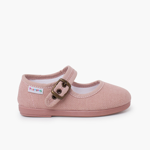 Merceditas flexibles lino hebilla Rosa Palo